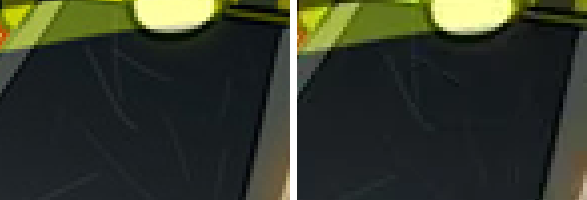 Two images side by side zoomed in to show the quality of the image, you can see pixels.