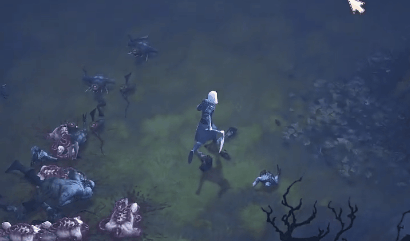 An animated GIF of Diablo 3 gameplay showing the player running around collecting loot.