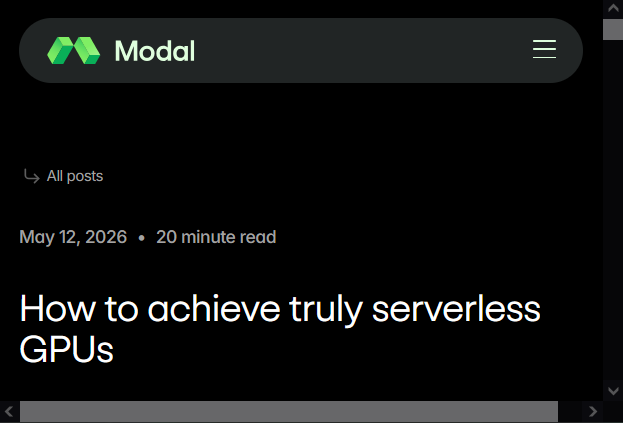 Screenshot of the Modal.com website with the overflow causing the horizontal bar to appear at the bottom.