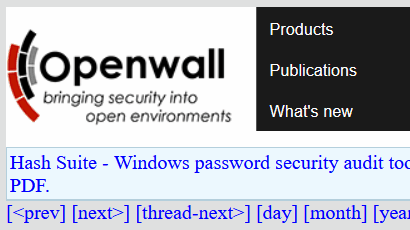 A GIF animation showing Openwall website having an overflow caused by the navigation bar that does not fit inside of the header.
