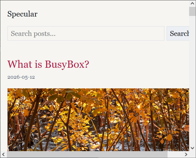 Screenshot of the Specular.fi website with the overflow causing the horizontal bar to appear at the bottom.