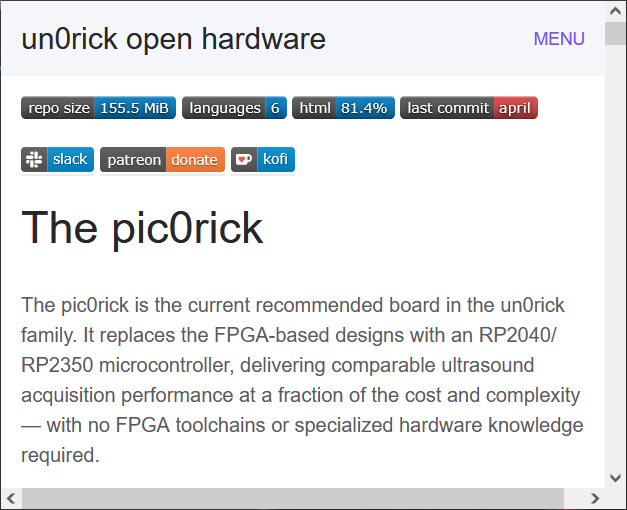 Screenshot of the un0rick.cc website with the overflow causing the horizontal bar to appear at the bottom.